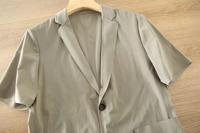 Summer lightweight slim fit ice silk mini suit men's mid sleeve thin style single west short sleeved casual suit jacket MH106