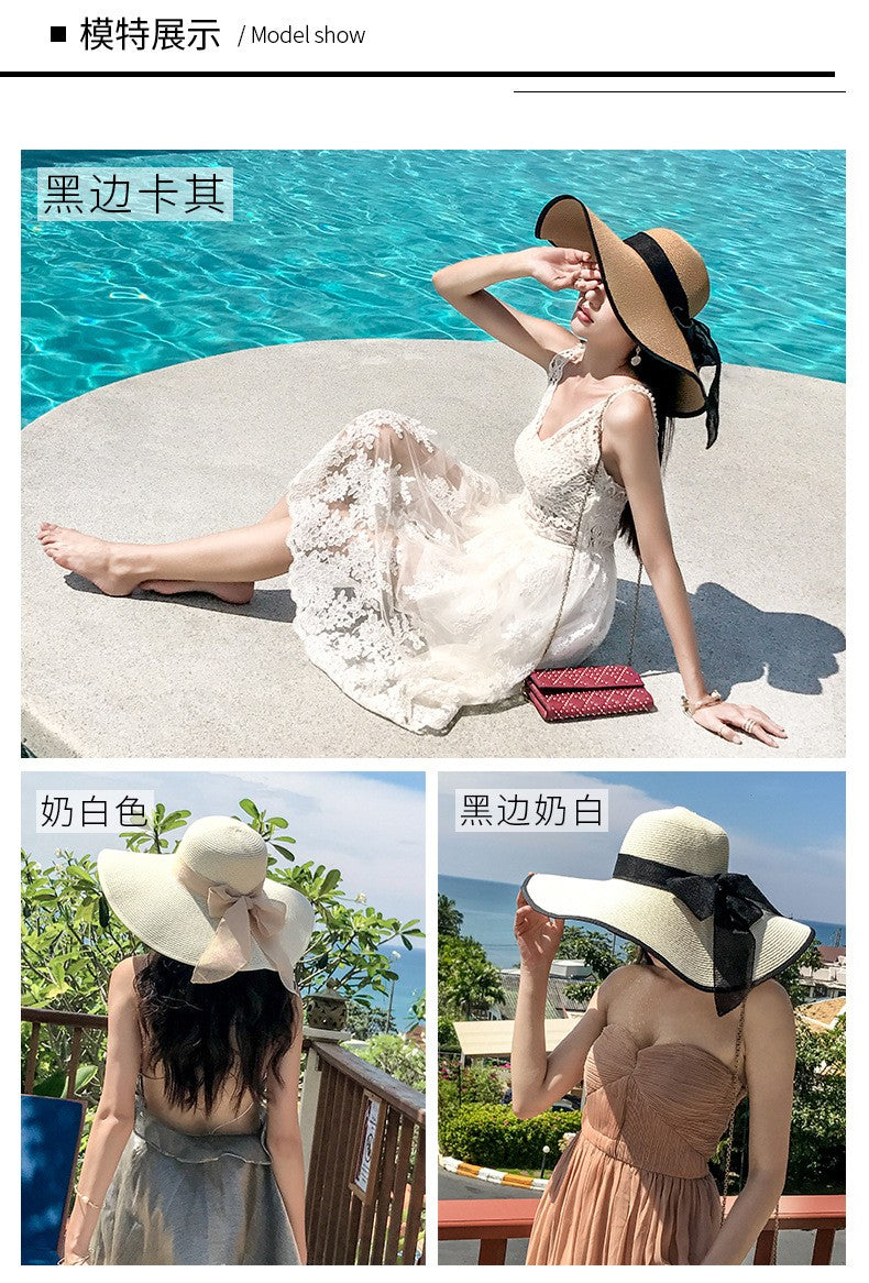 Summer Woman Hat Wide Brim Straw Hat For Women Holiday Beach Visor Fashion Panama Cap For Girl Sunscreen Sun Bucket Hat Foldable