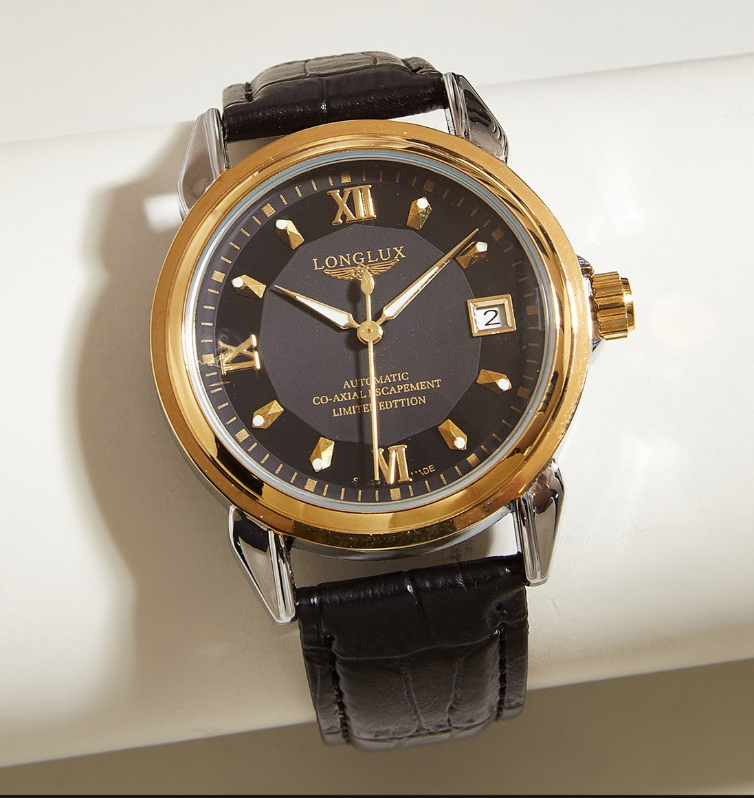 LONGLUX automatic man watch business leisure dating mechanical wristwatches day date waterproof leather  mens watch men gift