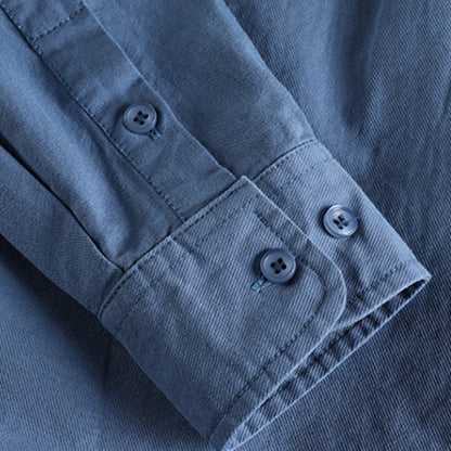 Men's British Simple Solid Color Long Sleeved Shirt Wash Woven Twill Cotton Versatile Ameikeji Fashion Male Cargo Work Shirt