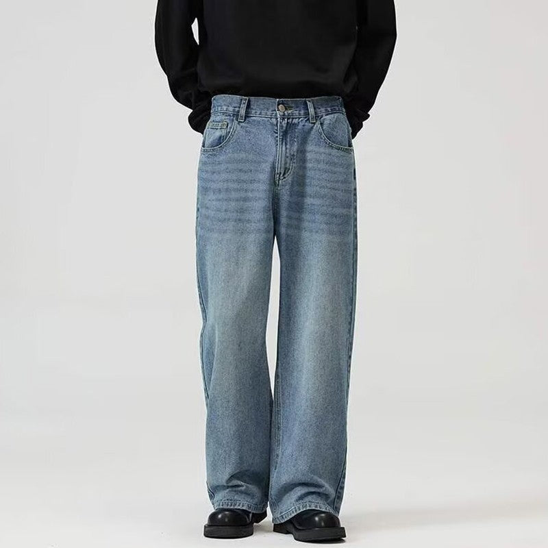 Calça Jeans Masculina Clássica Americana Hip Hop Rap Perna Larga Juventude Popular Masculina Reta Retrô Solta Calças Jeans Oversized