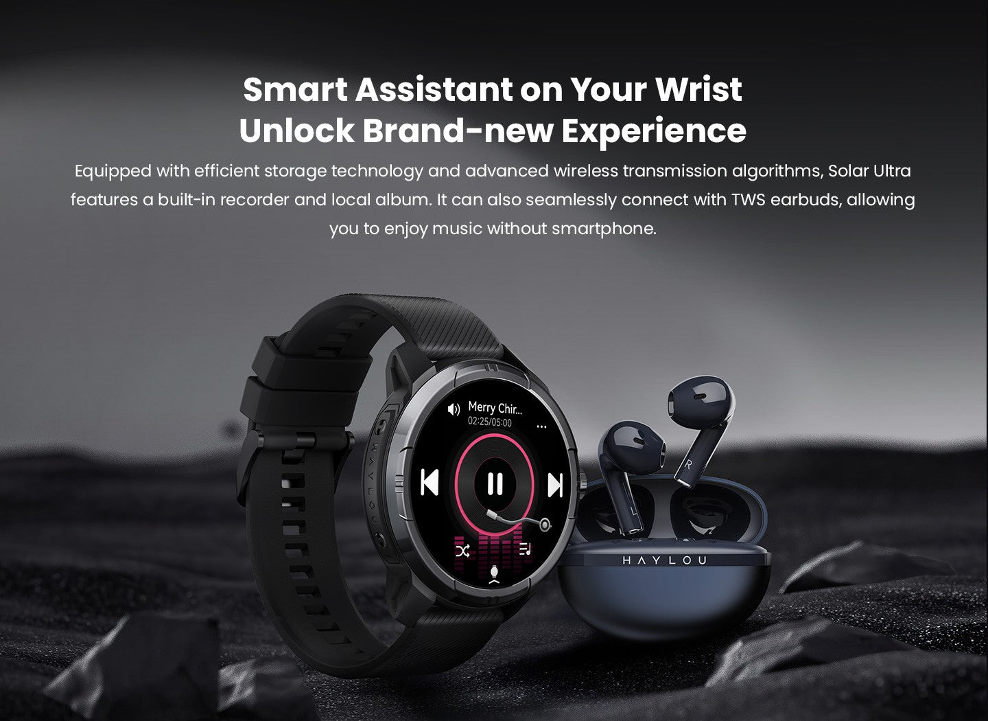 Smartwatch GPS HAYLOU Solar Ultra, Tela AMOLED de 1,6", 5ATM à prova d'água, GPS integrado, Chamadas telefônicas Bluetooth, Relógio inteligente esportivo