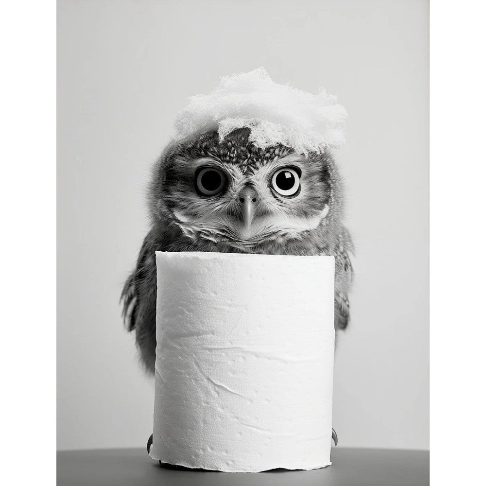 Black and White Cute Animal and Toilet Paper Poster Lion Owl Cat Dog Canvas Painting Wall Art Bathroom Living Room Home Decor
