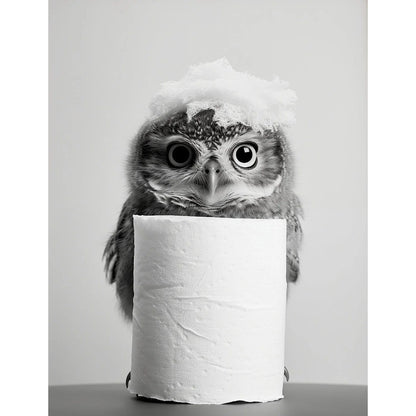 Black and White Cute Animal and Toilet Paper Poster Lion Owl Cat Dog Canvas Painting Wall Art Bathroom Living Room Home Decor