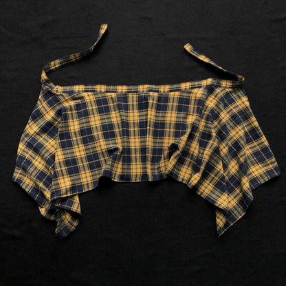 Casual Retro Irregular Women Plaid Skirt Bow-knot Elastic Waist Shirt Style Blue White Lattice Mini A-line Shortskirt