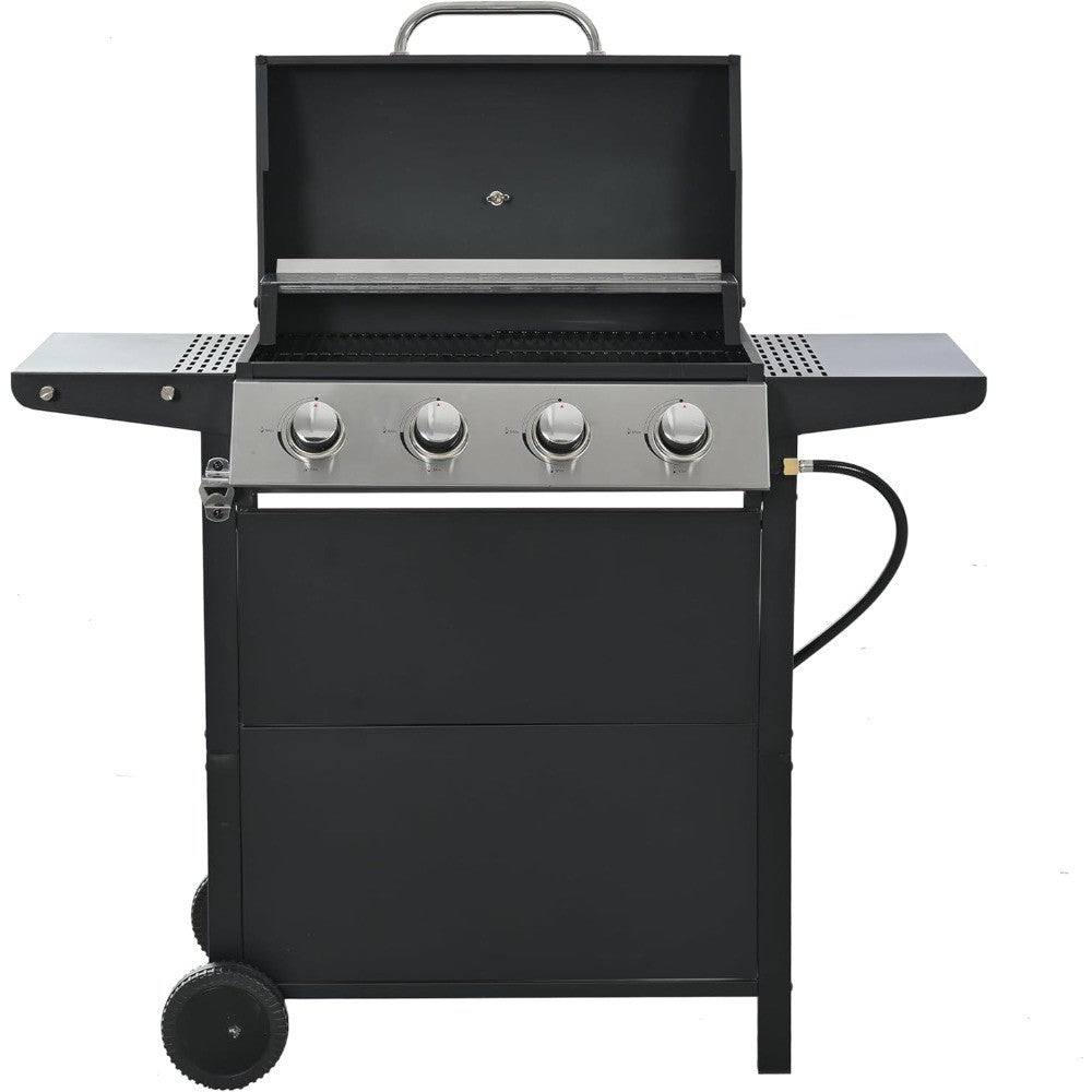 4 Burner BBQ Propane Gas Grill, Free Standing Grill Cart with Wheels, Stainless Steel Heavy Duty Cabinet Style, Outdoor Grill