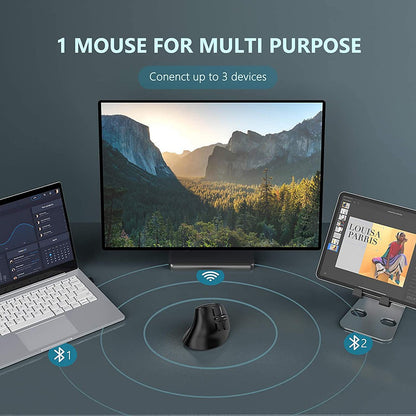 Mouse sem fio vertical Bluetooth para tablet, laptop e notebook, recarregável, USB, sem fio, ergonômico para destros