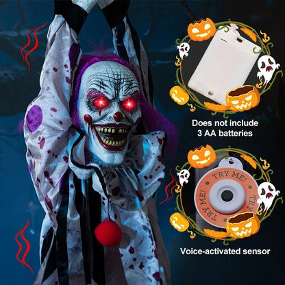 Decoração de Halloween Animatronics Palhaço Enfermeira Pendurado Controle por Voz Elétrico Exterior Assustador Liquidação Horror Adereços Casa Assombrada