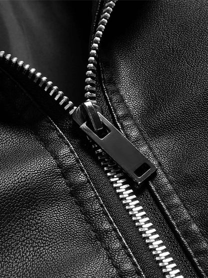 Men'S Vintage Motorcycle Jacket - Full-Zip Closure, Stand Collar, Non-Stretch Synthetic Biker Coat for Spring/Fall Riding, Casua