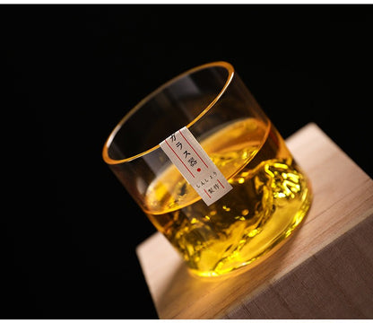 Conjunto de Copos de Uísque de Montanha Glacial 3D Japonesa - Copos Baixos & para Pedras com Caixa de Presente de Madeira para Uísque, Vodka, Vinho