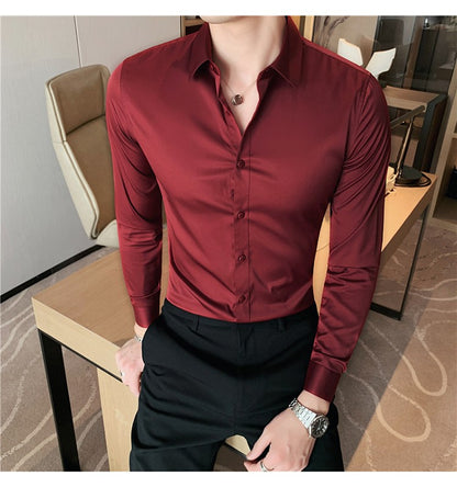 Plus Size S-7XL High Quality Men Dress Shirt 2024 Autumn Long Sleeve Solid Business Slim Shirts Homme Dress Social Casual Shirt