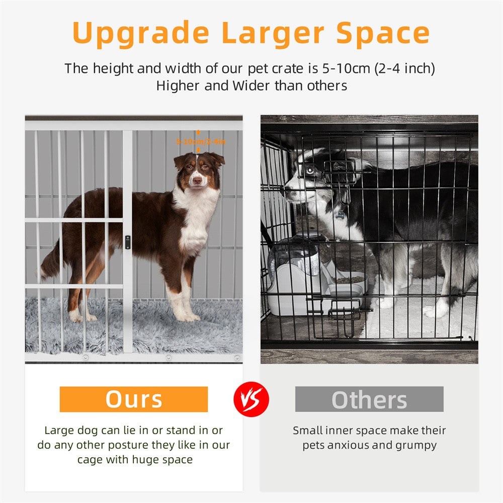 Caixa de Madeira Grande para Cães, Estilo Móvel Interno, Gaiola Elevada para Cães de Estimação, Canil, Mesa de Apoio, Cercado com Treliça, 3 Portas, Bandeja Removível