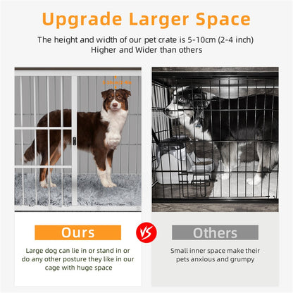 Caixa de Madeira Grande para Cães, Estilo Móvel Interno, Gaiola Elevada para Cães de Estimação, Canil, Mesa de Apoio, Cercado com Treliça, 3 Portas, Bandeja Removível