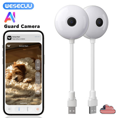WESECUU Mini WiFi Camera Indoor 2K Security Camera for Baby Monitor Wireless USB Plug IP Surveillance AI Auto Tracking Babe Cam