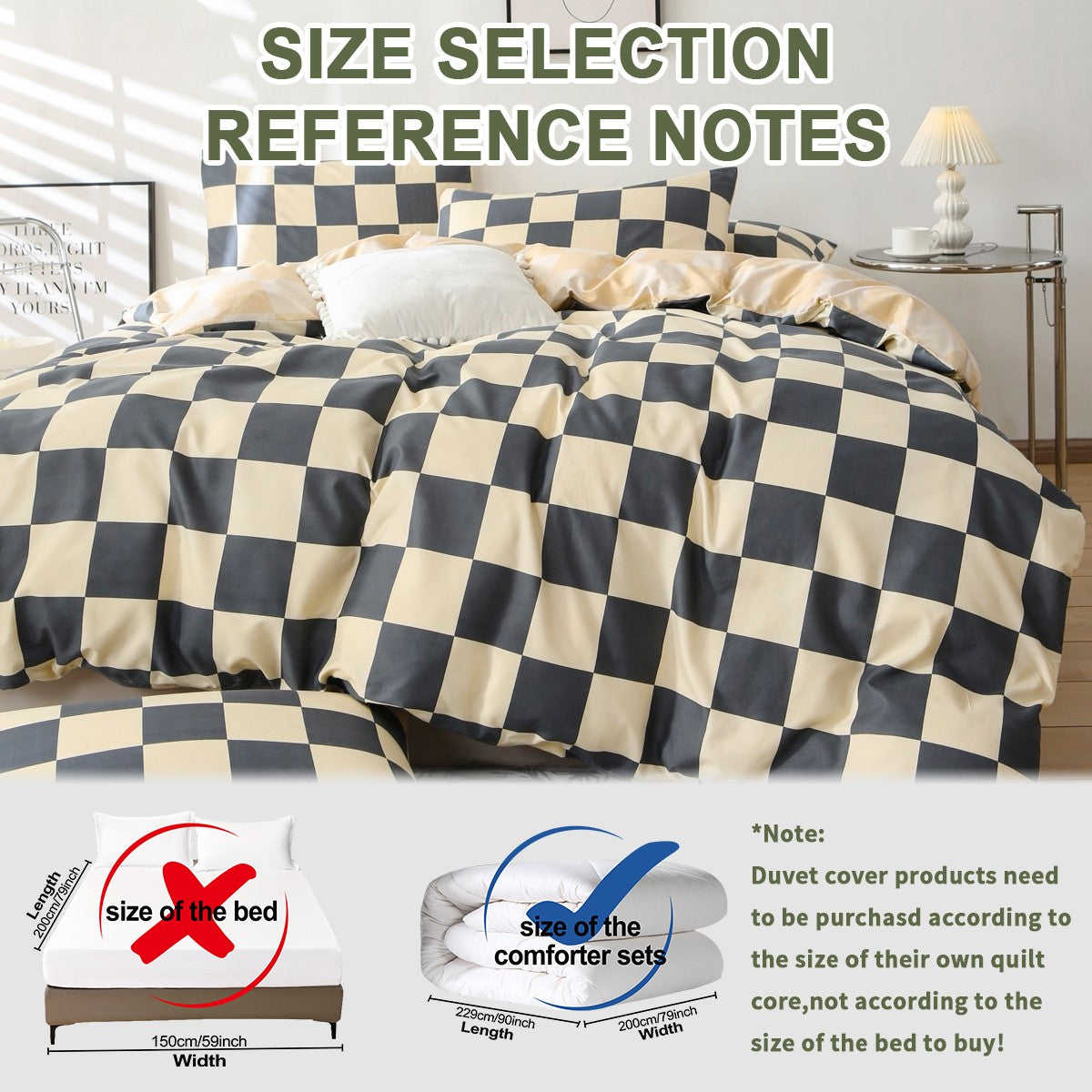 3pcs Checkered Pattern Print Duvet Cover Set, Soft Skin-Friendly Bedding Set Includes 1 Duvet Cover And 2 Pillowcases