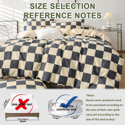 3pcs Checkered Pattern Print Duvet Cover Set, Soft Skin-Friendly Bedding Set Includes 1 Duvet Cover And 2 Pillowcases