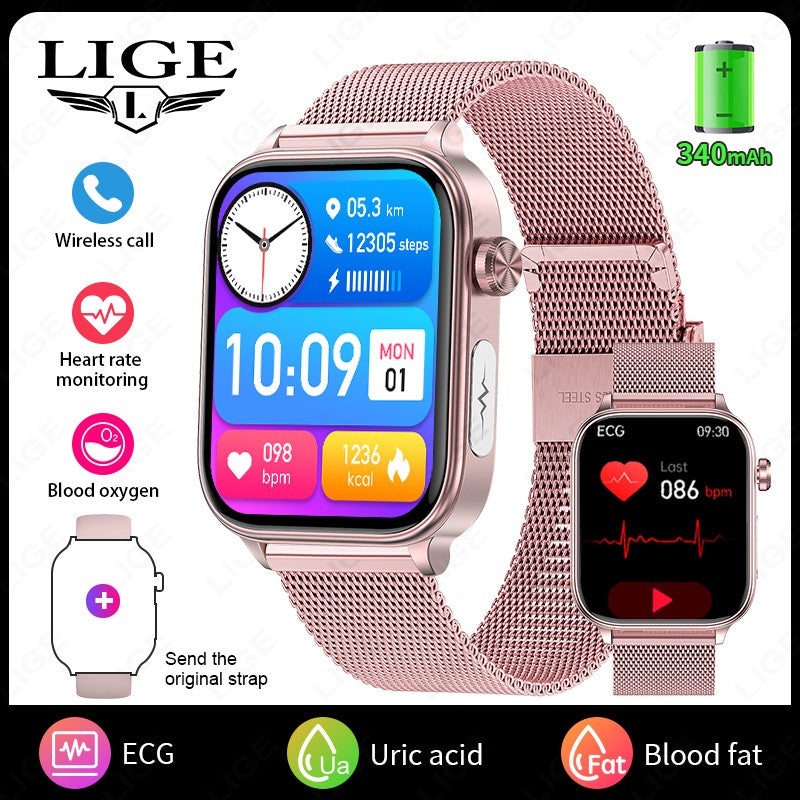 Smartwatch 2025 Novo ECG+PPG Feminino Monitor de Frequência Cardíaca Lipídios Sanguíneos Ácido Úrico Saúde Menstrual Rastreador Inteligente Para Android iOS
