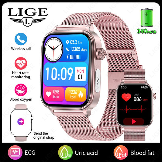 Smartwatch 2025 Novo ECG+PPG Feminino Monitor de Frequência Cardíaca Lipídios Sanguíneos Ácido Úrico Saúde Menstrual Rastreador Inteligente Para Android iOS