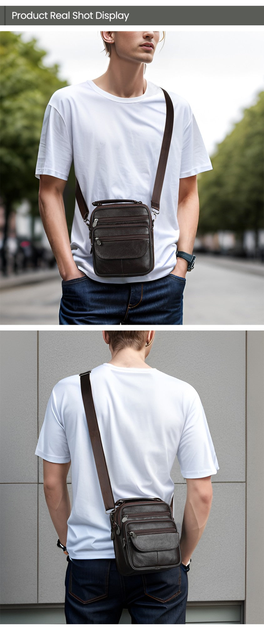 JOYIR Men Genuine Leather Crossbody Bags Messenger Bag for Male Trendy Shoulder Bags Casual Travel Sling Bag Handbags