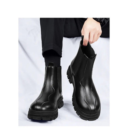 botas chelsea masculinas de luxo cano alto, sapatos de couro originais pretos da moda, bota plataforma de cowboy, bota chunky com cano longo elegante