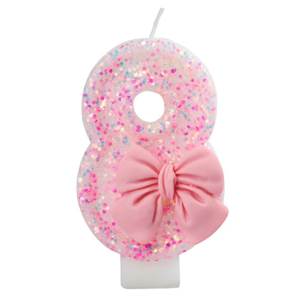 Pink Bow Number Candle Glitter Candle Cake Topper 0-9 for Birthday Anniversary Party Cake Decoration Gifts