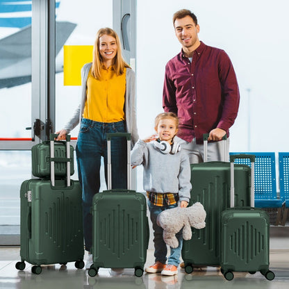 Conjunto de Malas Rígidas de 5 Peças ABS com Rodas e Cadeado TSA Verde Escuro