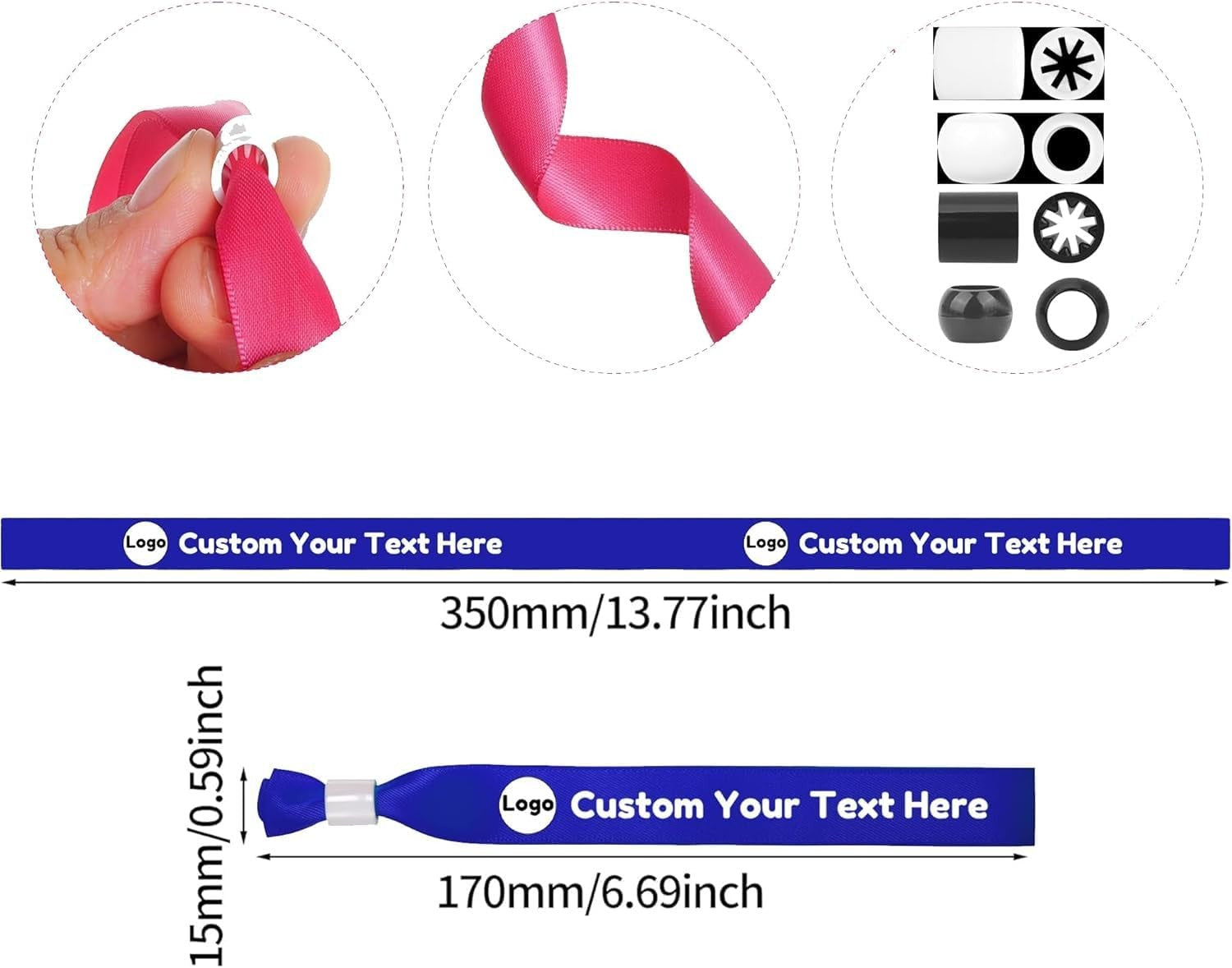 200PCS Custom Cloth Wristbands Personalized Events VIP Wristbands for Festival Gatherings Admission Party