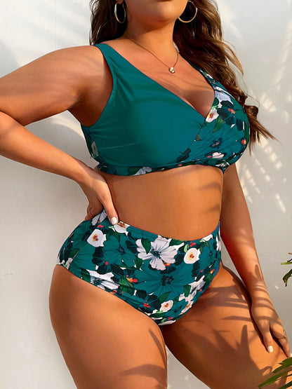 2025 Patchwork 2 Piece Plus Size Bikini Set Women Large Big Swimsuit High Waist Lady Swimwear Beach Chubby Curvy Bathing Suit