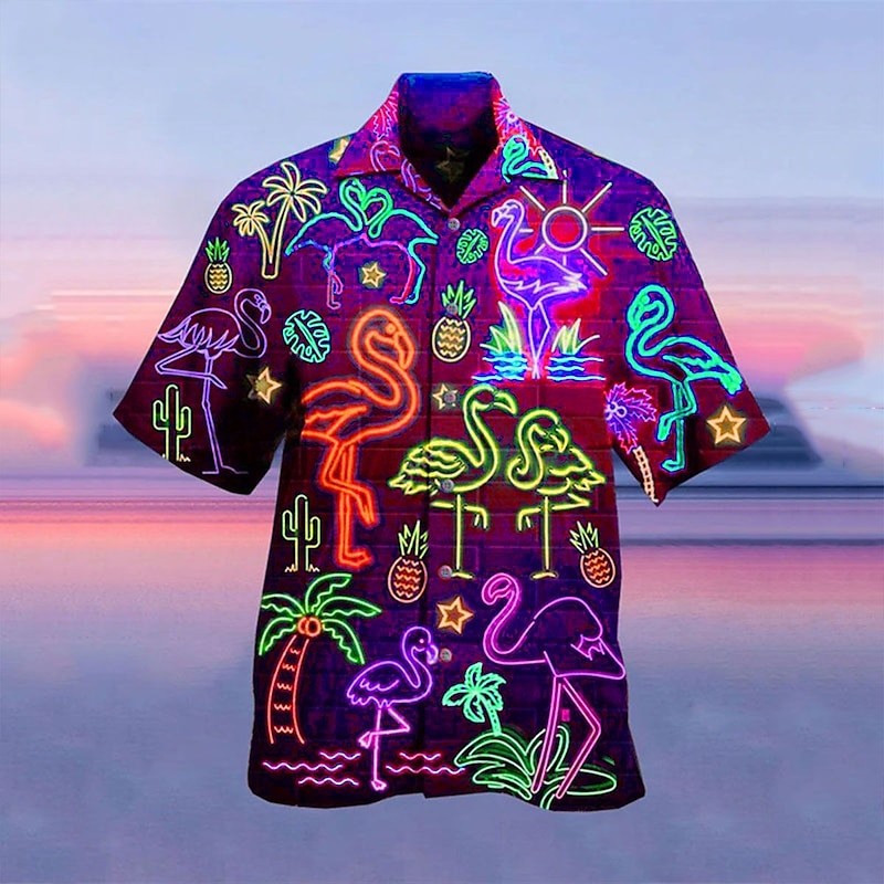 Men's shirt Hawaiian shirt camp T-shirt fluorescent 3D printing street casual short-sleeved clothing fashionable casual