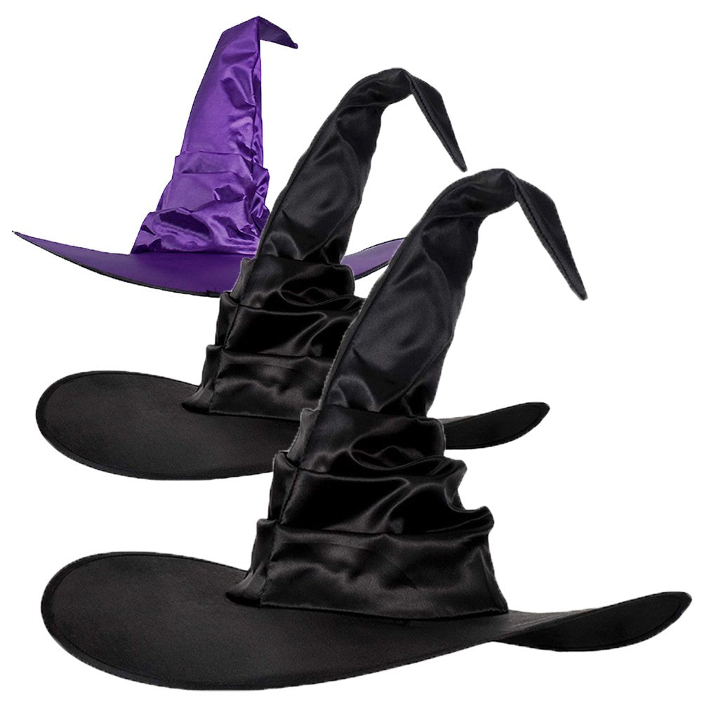 Halloween Witch Hat Black Folds Wizard Hats for Women Men Masquerade Party Carnival Costume Cosplay Props Halloween Decorations
