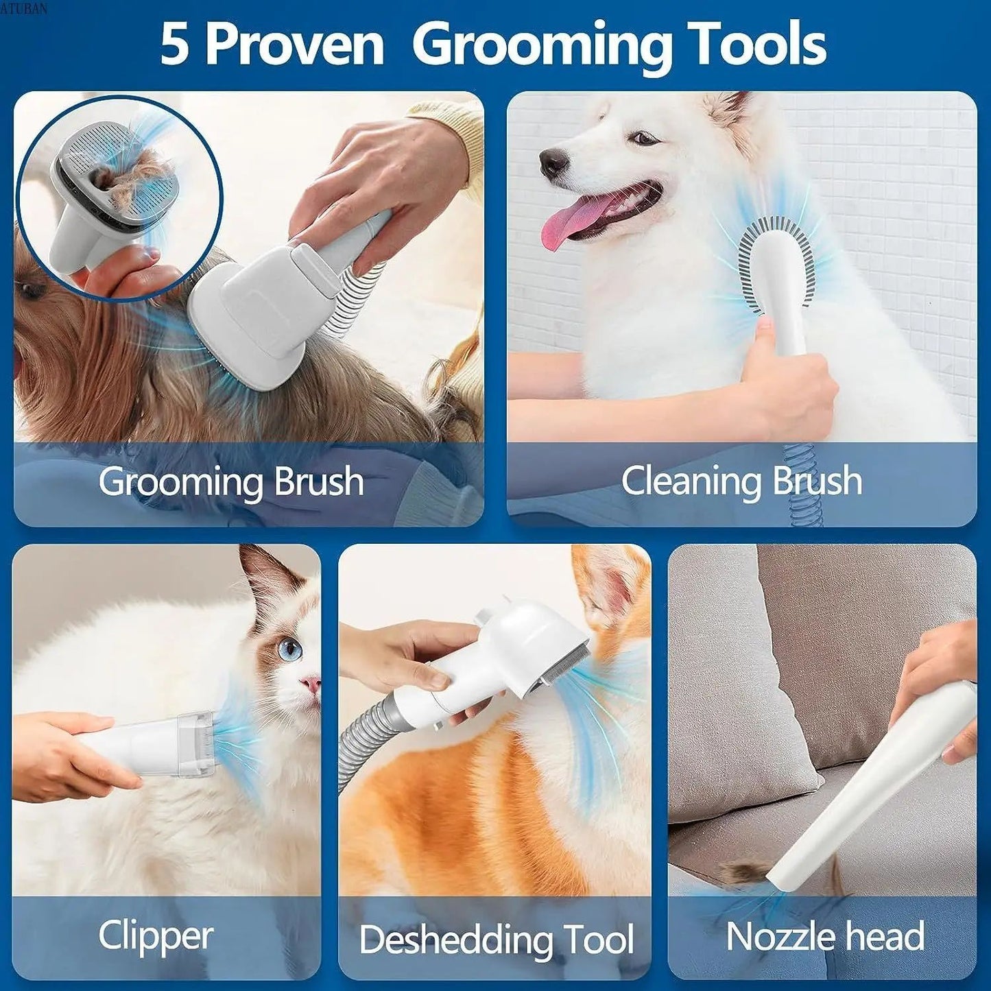 Aspirador de Pelo para Cães e Kit de Higiene com Capacidade de 2,3L e Reservatório de Pó Maior Escova de Pelo para Cães Aspirador de Pelo para Animais de Estimação