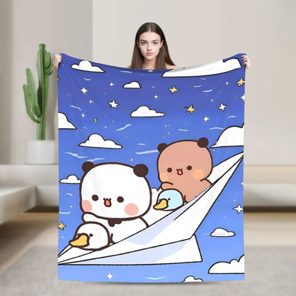 Cobertores Urso Desenho Animado Fofo Bubu Dudu Cobertor de Lã para Piquenique Macio Quente Personalizado Colcha de Qualidade Presente de Aniversário