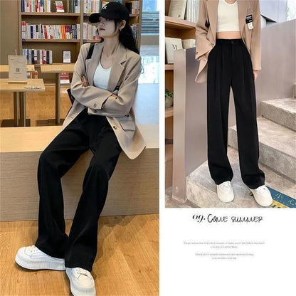 Fashion High Waist Wide Leg Pants Women Spring Fall Baggy Black Trouser Office Ladies Full Length Straight Suit Pant Outwear New