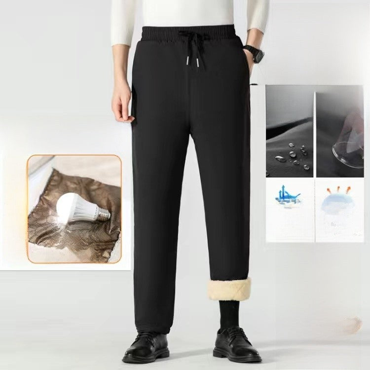 Calça Masculina de Inverno Acolchoada de Algodão para Baixo com Veludo de Cordeiro, Joelheira, À Prova de Vento, Quente, Comprida, para Neve, Negócios, Casual