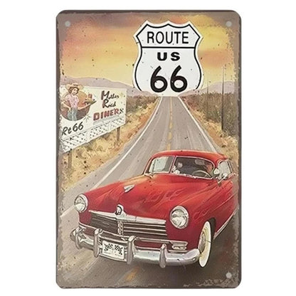 A retro Route 66 neon aluminum sign interesting Route 66 aluminum poster bar decoration restaurant decoration street decoration