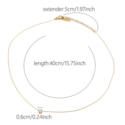 Colar Feminino Dourado Banhado a Ouro Aço Inoxidável Charm de Zircônia Delicado Minimalista Corrente Redonda de Zircônia Transparente Antiferrugem Joia
