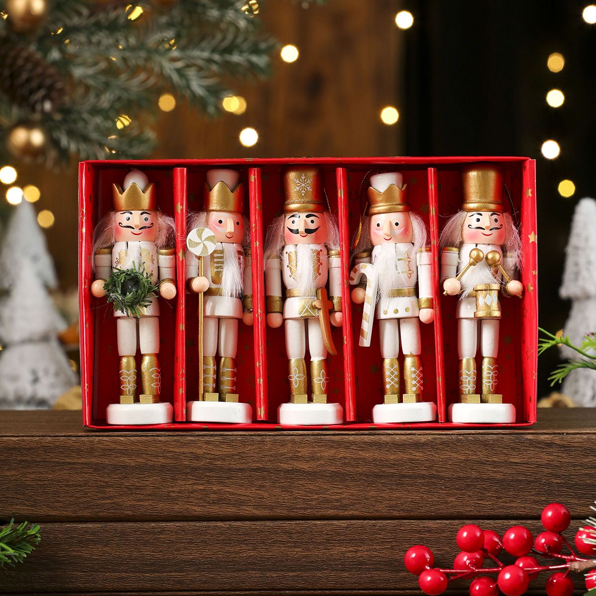 3/4/5PCS Walnut Soldier Christmas Ornaments Pink Red Gold Walnut Soldier Christmas Tree Decorations Xmas Gifts