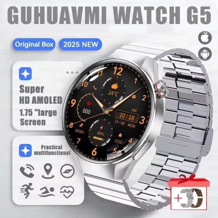 Smartwatch 2025 Original G5 Plus, Tela AMOLED HD de 1,75", Rastreamento GPS, Frequência Cardíaca, Chamada Bluetooth, Bússola para Homens