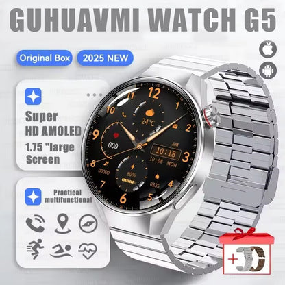 Smartwatch 2025 Original G5 Plus, Tela AMOLED HD de 1,75", Rastreamento GPS, Frequência Cardíaca, Chamada Bluetooth, Bússola para Homens