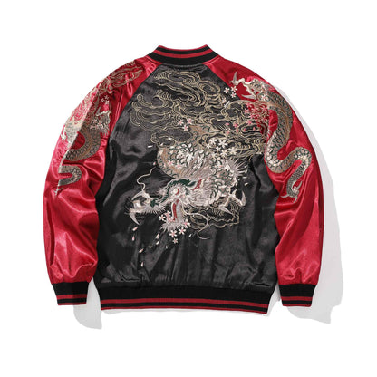 High Quality Autumn Dragon Embroidered Jacket Japanese Style Men's Baseball Uniform Streetwear Harajuku Casual Couple Clothing