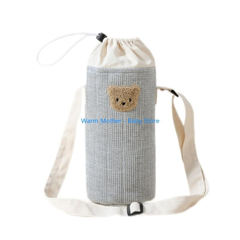 Portable Baby Bottle Carrying Case Storage Bag for Easy Feeding Water Cup Organiser with Lovely Bear Embroidery 57QE