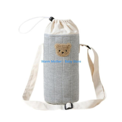 Portable Baby Bottle Carrying Case Storage Bag for Easy Feeding Water Cup Organiser with Lovely Bear Embroidery 57QE