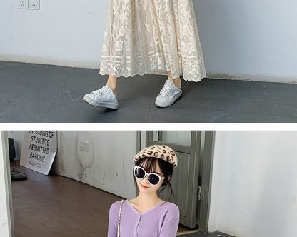 Plus Size plus Size Lace Hollow out f Skirt mid Waist Long Sle Fairy Skirt A-Line Umbrella Skirt Trendy Women's Clothing