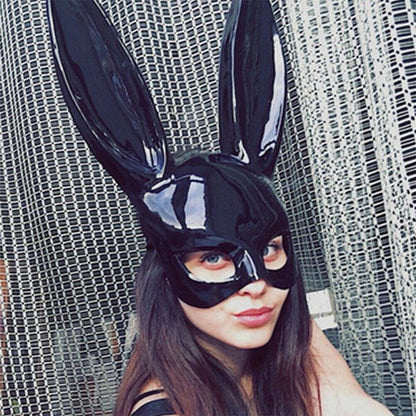 Half Face Rabbit Mask Black White Halloween Mask Christmas Bar Masquerade Party Rabbit Ears Masks Sexy Cosplay Props