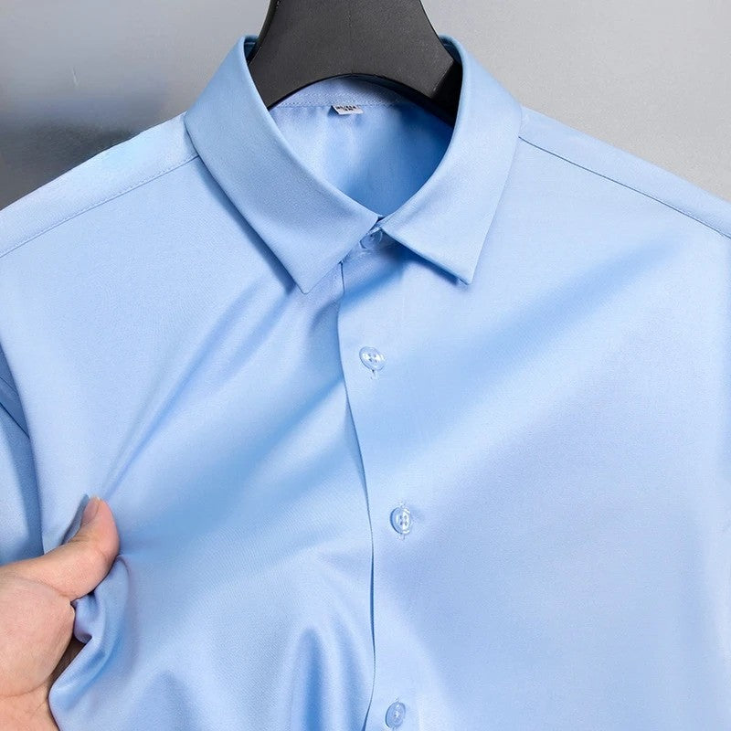 New Anti-Wrinkle Men Shirts Long Sleeve Dress Shirts For Men Slim Fit Camisa Social Business Blouse White Office Shirt S-6XL