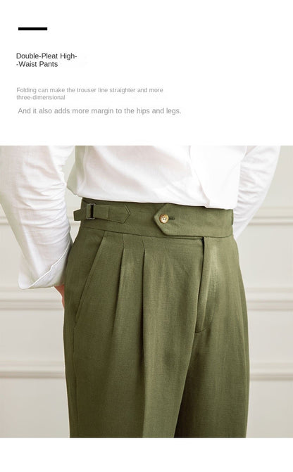 Three Gentleman Summer Naples Casual Straight Pants Men's Commuting Cotton and Linen Comfortable Breathable High Waist Pants