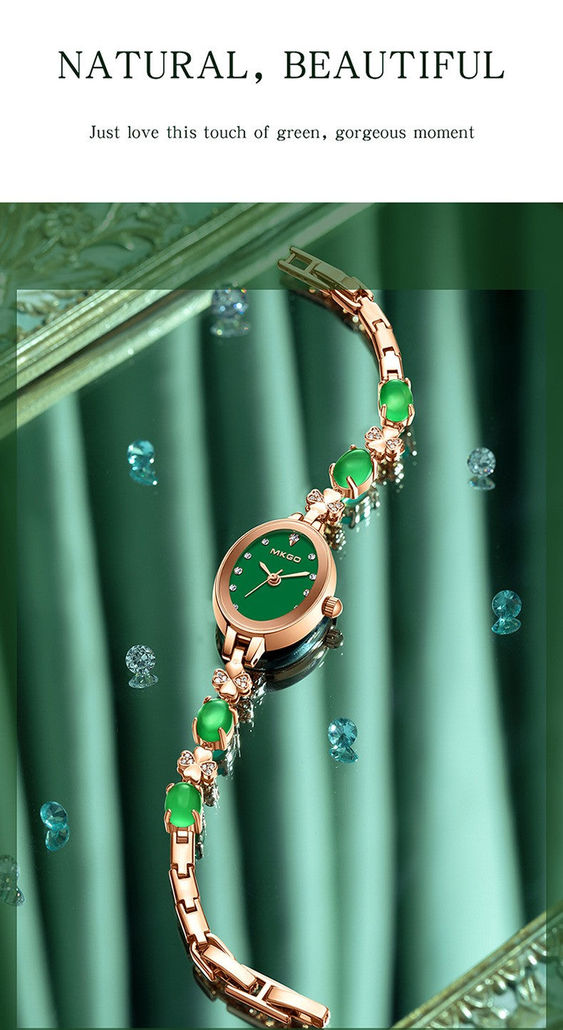 MKGO Women's Fashion Bracelet Watch Luxury Quartz Ladies Watch 30M Waterproof Premium Exquisite Emerald Crystal Female Watches