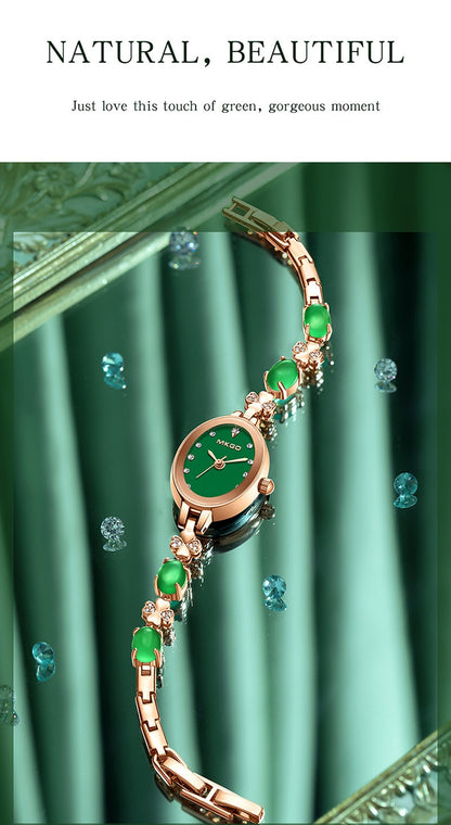 MKGO Women's Fashion Bracelet Watch Luxury Quartz Ladies Watch 30M Waterproof Premium Exquisite Emerald Crystal Female Watches