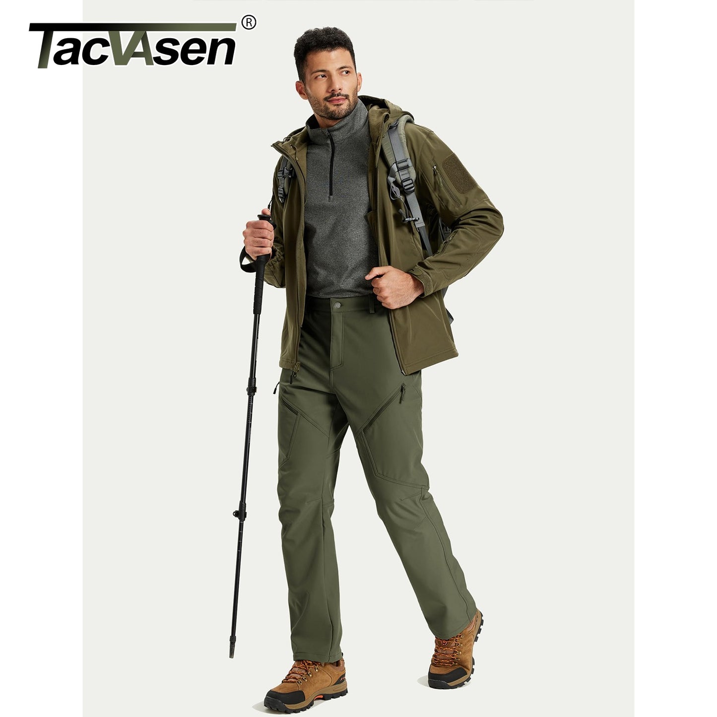 Calça Masculina de Inverno para Caminhada TACVASEN Forrada com Fleece, Impermeável, Softshell, para Esqui na Neve, Isolada, Cargo de Trabalho com 6 Bolsos com Zíper