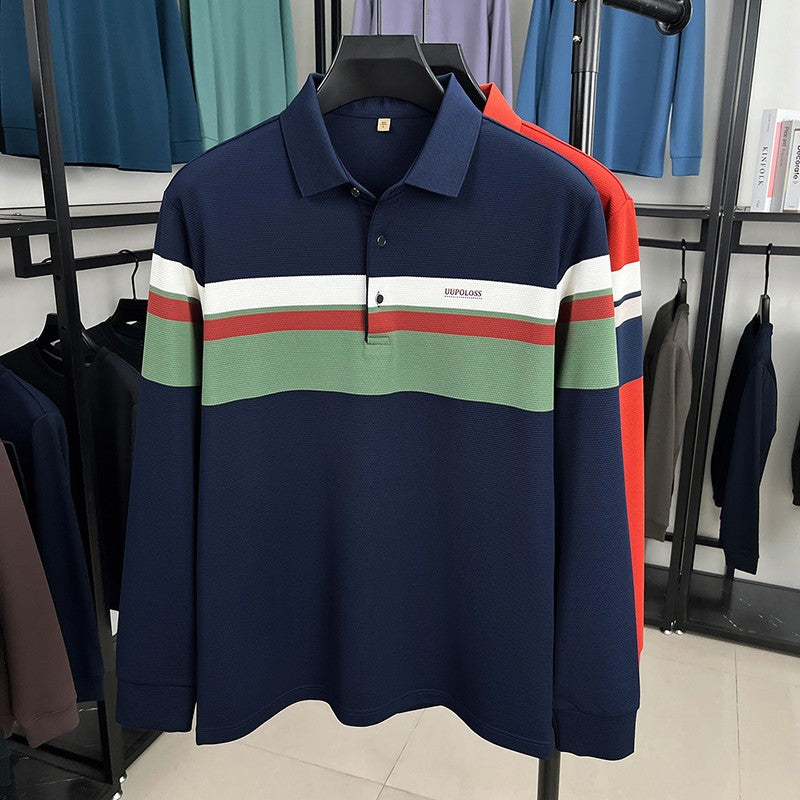 Classic fashion striped long sleeve polo shirt men's luxury brand letter printed business casual spring autumn new lapel T-shirt